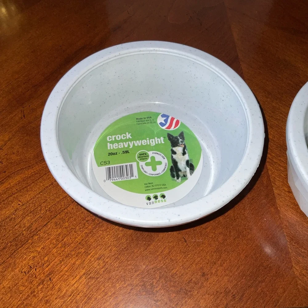 Set of Two Light Gray Crock Heavyweight Pet Bowls, (dog or cat) made in USA NWT